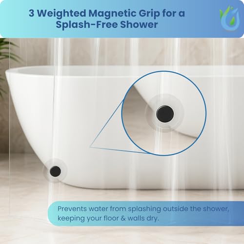 SUSTAINAURA® Essential Clear Shower Curtain Liner 72x72 – Waterproof, Quick Dry, Odor Free Eco-Friendly, Non-Toxic with 3 Weighted Magnets & 12 Rustproof Grommets Bathroom Accessories - Thumbnail 7