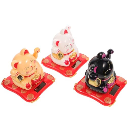 UKCOCO Set 3 Statuette Gatto che Saluta Solari Decorazione Auto e Casa Artigianato Portafortuna Ricchezza Mascotte Ondeggiante Energia Solare Regalo Auguri Compleanno Natale