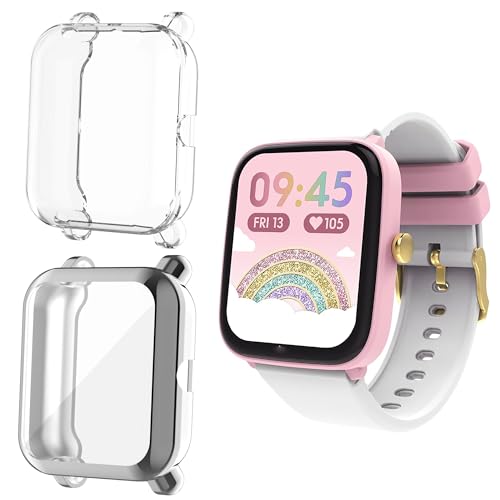 Lamshaw Case Compatible with Ice Smart Junior 2.0 1.75 Inch Smartwatch, Case with Screen Protector, [Anti-Scratch] [Ultra Thin Soft] Full Cover TPU (Transparent+Silver)