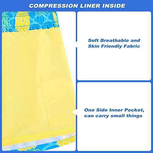 Cozople Swim Trunks For Men Bathing Suit With Compression Liner Pineapple Funny Fruit Printed Anti Chafe Swimming Trunk Swimwear Yellow M #TOP2