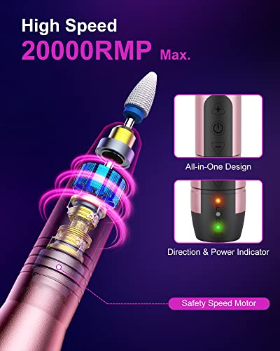 efuly Wireless Quiet Nail File with 20000 rpm Adjustable Nail Drill, USB Rechargeable Cutter Nails, Manicure Pedicure Set - Image 2