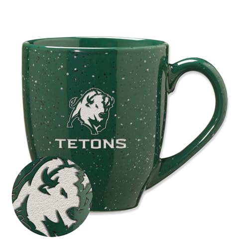Rico Industries NCAA Williston State Tetons Primary Logo Green 16 oz Team Color Laser Engraved Speckled Ceramic Coffee Mug