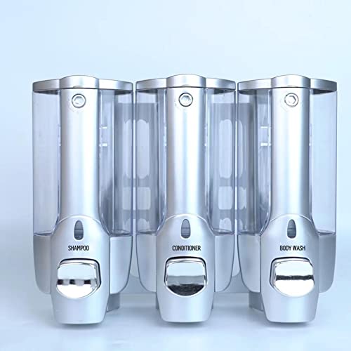 Shampoo Dispenser For Shower Wall (3 Chamber, Sliver) No Drill Shower Soap Dispenser - Modern Wall Mounted Bathroom Shower Pump Dispenser And Organizer - Empty Soap Dispenser Set -For Hotel Bathroom #TOP5