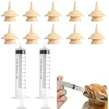 Jawfait Kitten Feeding Nipples for Syring Nursing, 10 Pcs Soft Reusable Bionic Silicone Nipples with 2 Pack Needleless Syringes, Suitable for Newborn Animal Kittens Puppies Rabbits Squirrels