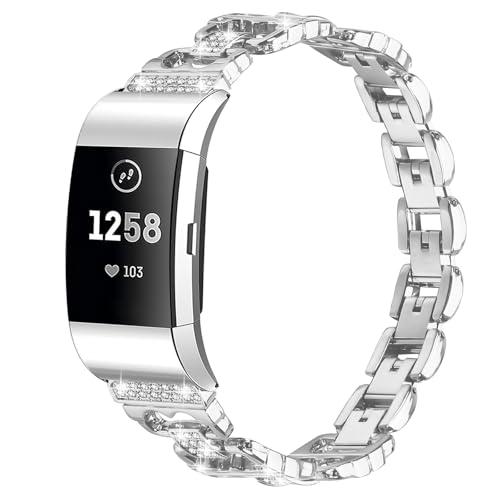Fit for Fitbit charge 2 Metal Band Metal Stainless Steel Strap Adjustable Replacement Wristband for Compatible with Fitbit charge 2 Smartwatch Accessories (SV)