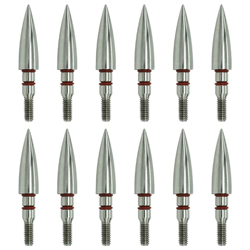 YIMEI 12pcsField Points Archery ArrowTips100-200 Grain Field Points5/16inch Screw in Bullet Points Arrowheads Broadheads for Crossbow Recurve Bow Compound Bow