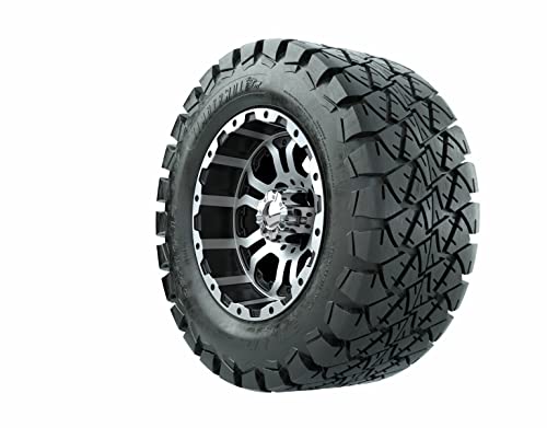 GTW 12 Inch Golf Cart Wheels and Tires Combo | Machined/Black Omega Wheels on 22x10-12 Timberwolf All Terrain Tires | Set of 4