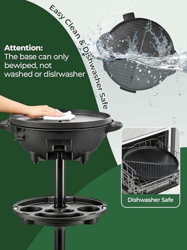 FOHERE 2400W Elektrischer Elektrogrill 2in1 Tischgrill - Standgrill mit Thermostat, Grillplatte mit keramischer Beschichtung, Innen- & Außennutzung, Balkon & Küche, Grillfläche Ø 41 cm, Schwarz