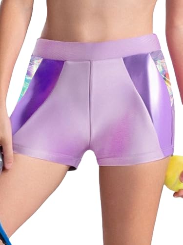 Kids Girls Dance Shorts Metallic Printed Patchwork Athletic Shorts Elastic Waistband Sports Bottoms
