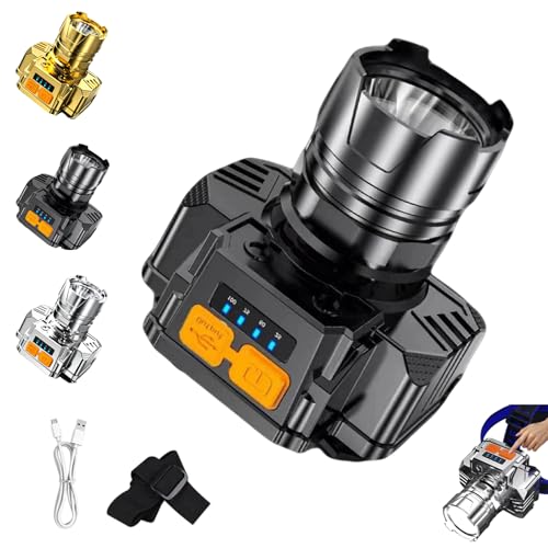 Portable Waterproof Smart Led Headlamp, Ultra-Bright Rechargeable Camping Lamp, Long Endurance Night Fishing Lights, Digital Power Display for Adult