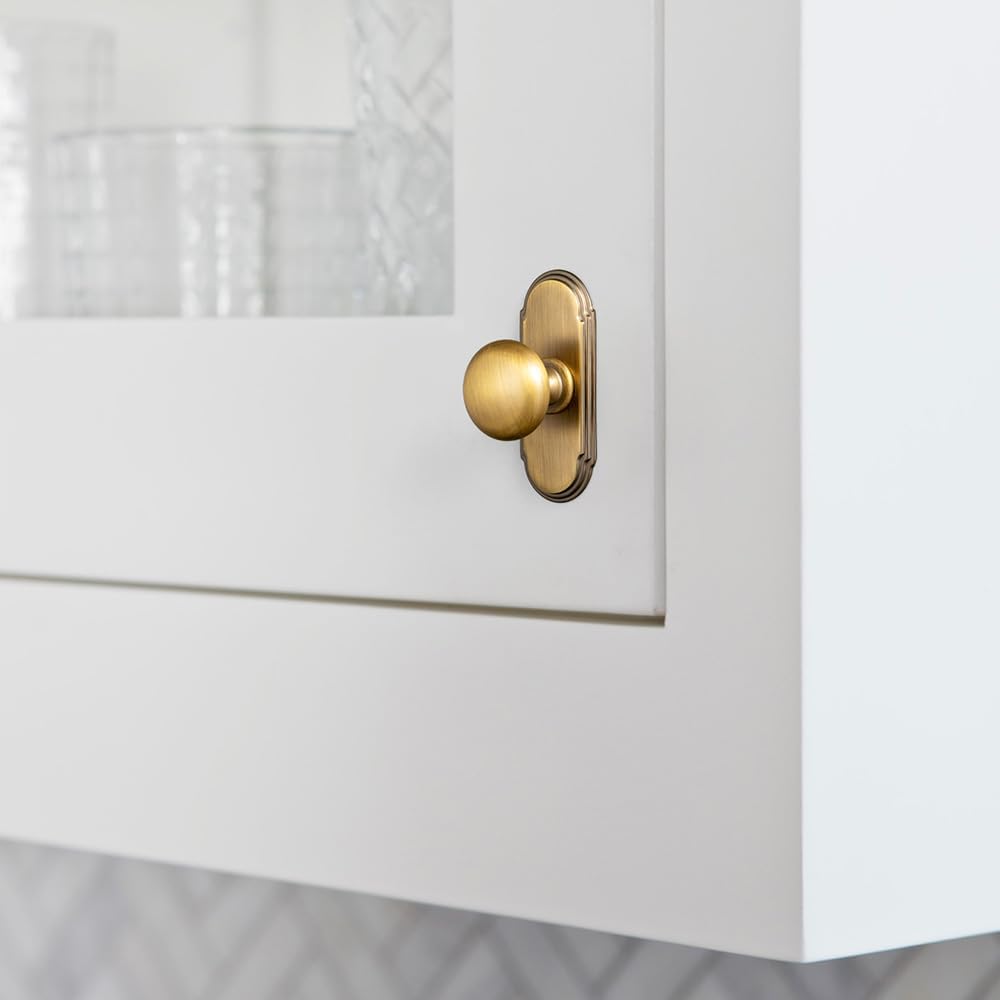 Brushed Brass Bronze Zinc Alloy Cabinet Knob with Backplate - Single Hole Center Cabinet Pull Hardware for Bedroom, Kitchen, 6 Pack（G014）