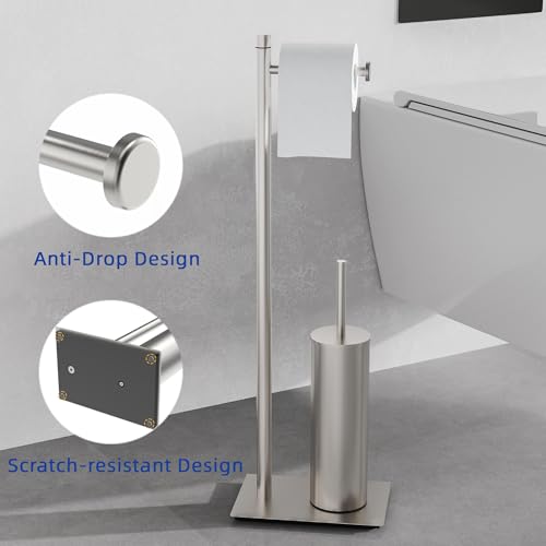 RUACQ Toilet Paper Holder Stand with Toilet Brush and Holder Set, 304 Stainless Steel Bathroom Toilet Tissue Paper Roll Holder Free Standing, Weighted Base, Heavy Duty (Brushed Nickel) by Ruacq - Image 4