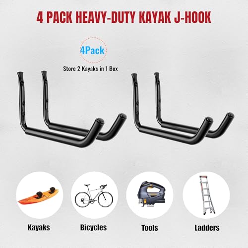 NIMBLERACK 4 Pack Kayak Wall Mount Rack, Heavy Duty 120 LBS Garage Storage Hooks, 15 Inch Wide Utility Hangers for Canoe, SUP, Surfboard, Ladders, Lumber & Tools (Black) by NIMBLERACK - Image 7