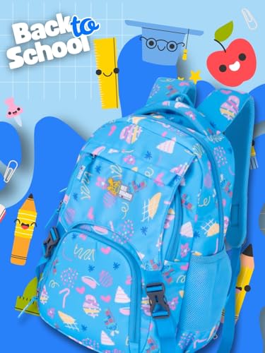 Image of Zara Sky Blue Doodle Dream School Backpack Pastel Fun Edition
