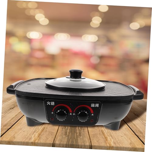 PartyKindom Smokeless Hot Pot Barbecue Grill Non-Stick Electric Cooker with Toughened Lid for Home and Restaurant Use - Triangle Plug Included - Image 5