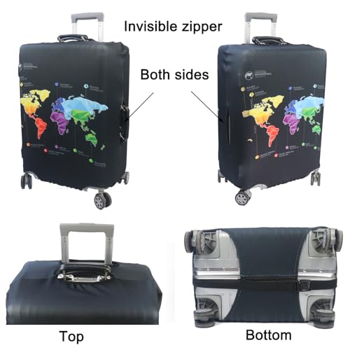 Image of MosaiRudo Thicker Luggage Cover Elastic Suitcase Cover Protector Fits 18-32 Inch Suitcase Travel Accessories, Abstract Map, L, Zipper Closurezipper Closurezipper Closurezipper Closurezipper Closure