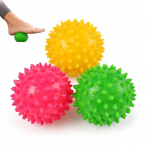 3PCS Juego de bolas de masaje de dureza, Bolas de masaje de erizo para pies, espalda y fascias, Bolas con púas ergonómicas, Masaje para deportistas relajante muscular