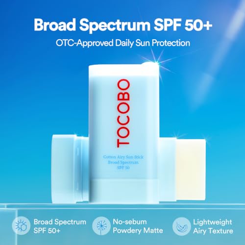 Image of TOCOBO Cotton Airy Sun Stick SPF 50 Broad Spectrum Korean Matte Sunscreen Stick for Face - Travel Size Sebum Control Sunblock -Vegan, Lightweight, 0.67 oz (1single pack)