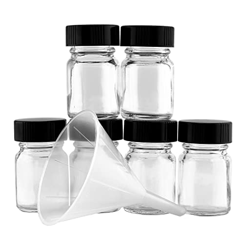 Cornucopia Empty Ink Bottles (6-Pack); Travel-Friendly Inkwell Jars W/Polycone Caps & Funnel #TOP4