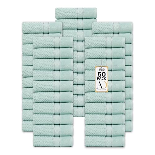 Ample Decor 100% Cotton Washcloths 12x12 Inches, Popcorn Textured, Soft & Absorbent, Quick Dry, Set of 50, Mint Green
