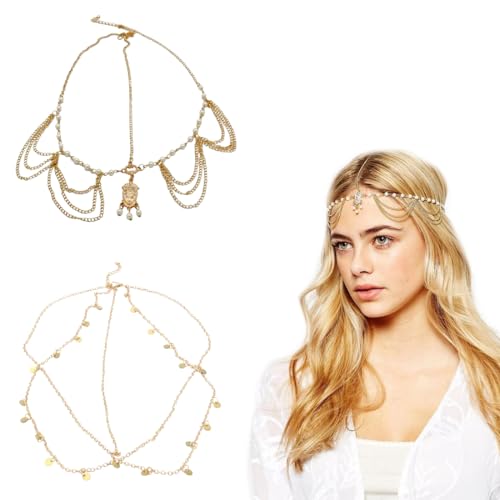 LuLiyLdJ 2 Piezas Joyas para el Pelo, Joyas para Mujer, Accesorios para el Pelo de Novia, Accesorios Hippies para Mujer, Tocado Indio, Accesorios para el Pelo, Cadena para el Pelo Estilo Bohemio