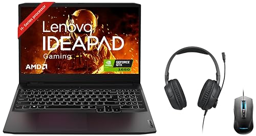 Image of Lenovo IdeaPad Gaming 3 AMD Ryzen 5 5600H 15.6 inch (39.62cm) FHD IPS 120Hz Gaming Laptop (16GB /512GB SSD /Win 11 /NVIDIA GTX 1650 4GB /Shadow Black /2.25Kg), 82K2025MIN + M100 Mouse + H100 Headset