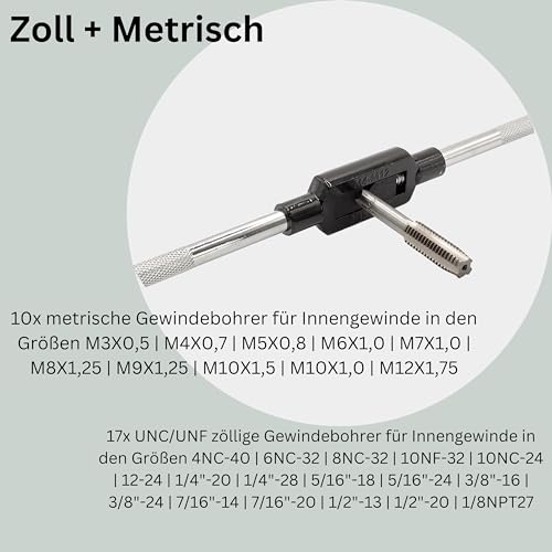 Gewindeschneider Set | 60 teilig | metrisch | Zoll | Komplettset | UNC-Grobgewinde | UNF-Feingewinde | Gewindeschneid-Satz 60tlg. | Gewindeschneid-Set | Gewindebohrer