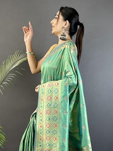Pandadi Saree sea green banarasi silk saree – image 6