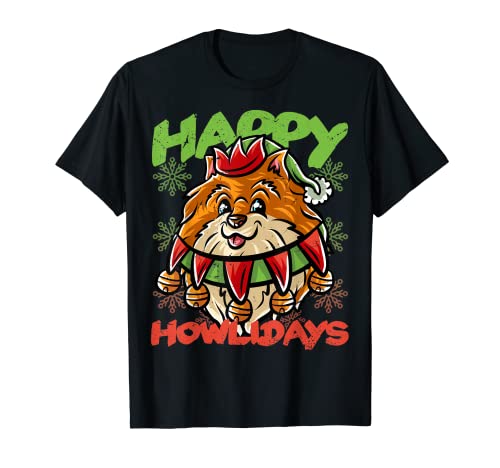 Happy Howlidays Pomeranian Elf Dog Feliz Navidad Perros Camiseta