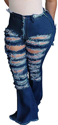 Bell Bottom Jeans for Women High Waisted Ripped Flared Hole Classic Denim Pants