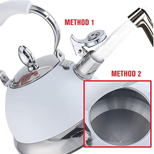 Emeril Lagasse 2.6 Quart/2.5 Liter Whistling Tea Kettle, Stainless Steel Tea Pot For Induction Stove Top, Fast To Boil Water For Home Kitchen Condo, With Ergonomic Cool Folding Grip Handle, White #TOP4