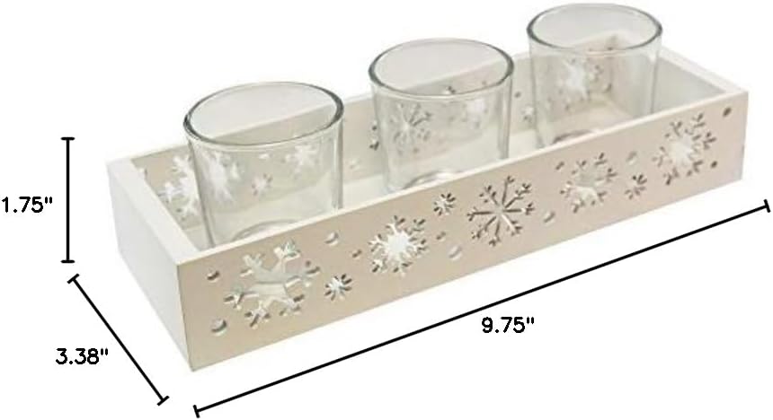 LumaBase Snowflake Tray with 3 Glass Candleholders