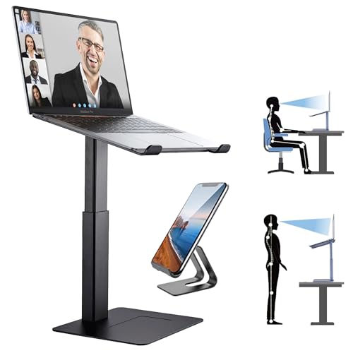 DEEDRR Laptop Stand for Desk, Ergonomic Sitting and Standing Laptop Riser for Notebook MacBook 11-17 Inches，DJ Laptop Stand Adjustable Height from 7-15 Inches Aluminum(Black)