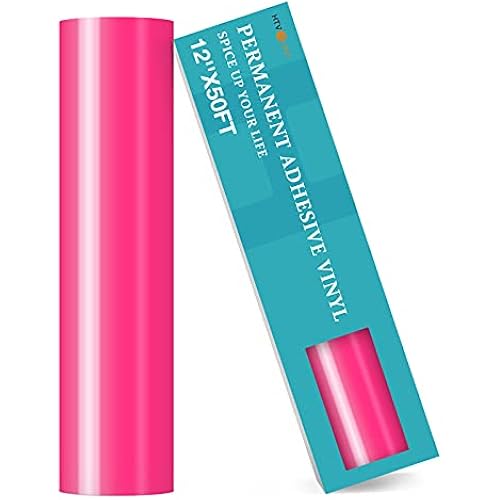 HTVRONT Neon Pink Permanent Vinyl Roll, 12" x 50 FT Glossy Adhesive Vinyl