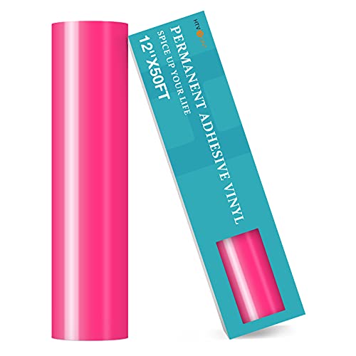 Image of HTVRONT Neon Pink Permanent Vinyl Roll - 12 inch x 50 FT Glossy Pink Adhesive Roll Vinyl for All Cutting Machine, Silhouette, Cameo Cutters, for Signs, Scrapbooking, Craft, Die Cutters