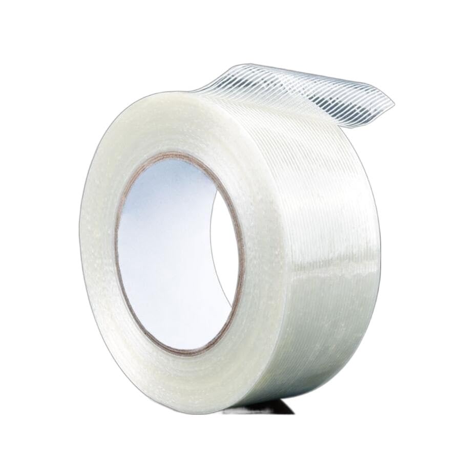 25M Strong Fiber Tape Filament Transparent Striped Fiber Tape Electrical Fixed Glass Steel Plate Strapping Model Sealing Tape(40mm)