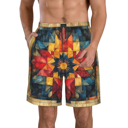 Men's Swim Trunks Beach Board Shorts Swimming Quick Dry - Geometry Ethnic Aztec Native Retro