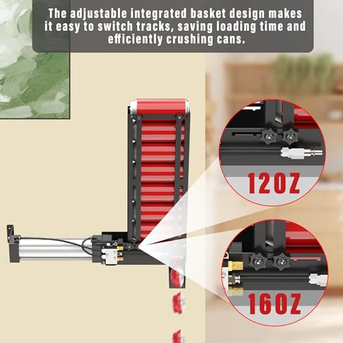 ATINY Pneumatic Can Crusher, Air Power Can Crusher for Recycling 12-16oz Cans, Soda Beer Automatic Can Crusher Wall Mounted with Hopper, Eco-Friendly Recycling Tool (Black)