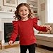 Toddler Girls Solid Color T-Shirt Kids Blouse Plain Ruffle Sleeve Top Baby Girl Cotton Casual Clothes (Red, 4-5 Years)