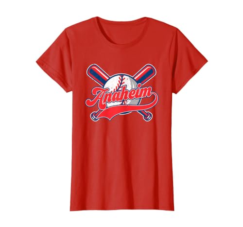 Retro Anaheim California Baseball Tee Vintage Men Women Kids T-Shirt, Women, Red, Large