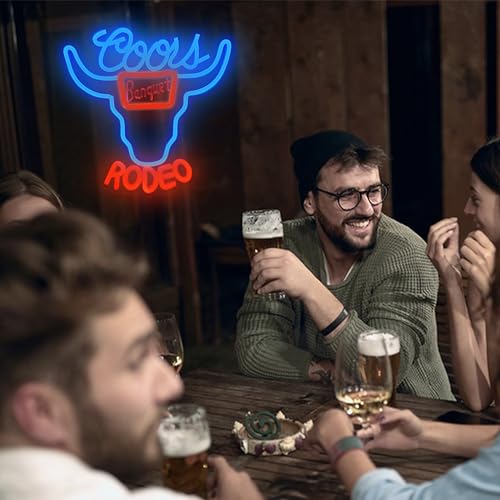 Image of Beer Neon Sign Dimmable Western Rodeo Neon Light Signs for Wall Decor Cowboy Neon Sign for Man Cave Home Bar Beer Club Pub Bistro