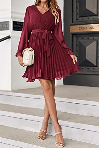 Maroway Womens Dresses For Wedding Elegant Cocktail Long Sleeves Fall A-Line Mini Dress Red Medium #TOP2