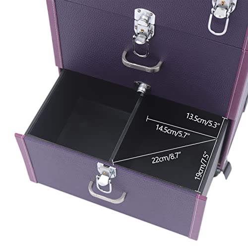 Makeup Train Case, 3-Tier Rolling Makeup Trolley Case Nail Polish Organizer W/ Removable Baffles Jewelry Travel Cosmetic Train Case W/ 4-Wheel And 2 Keys, Telescopic Rod Length 45Cm/17.8Inch (Purple) #TOP5