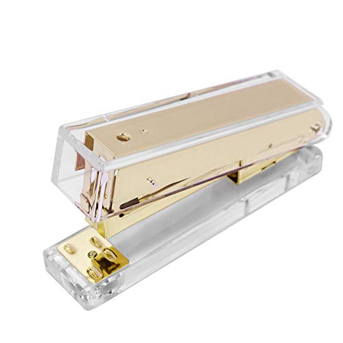 MultiBey Acrylic Clear Desktop Stapler Transparent & Colorful Heavy Duty Staplers Office Supplies (Gold)