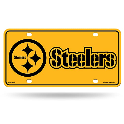 Rico Industries NFL Football Pittsburgh Steelers Black Logo & Gold Metal Tag, 12" x 6"