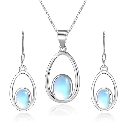 YZSFMZGE Moonstone Necklace and Earring Sets for Women - 925 Sterling Silver Moonstone Jewelry Gifts