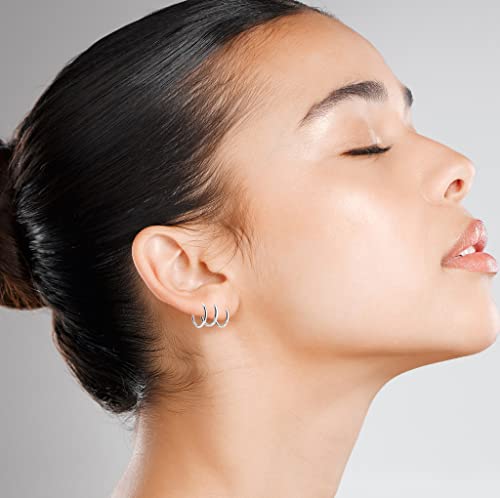 Silverline Jewelry 3 Pairs Sterling Silver 10Mm 12Mm 14Mm Small Endless Continuous Unisex Hoop Earrings For Cartilage Nose And Lips #TOP1