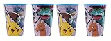Theonoi 4 x Kinder Trinkbecher 260 ml/wählbar: Becher Glas aus Kunststoff BPA frei/Geschenk für Jungen (4xPokemon)