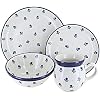 Blue Rose Polish Pottery - Blueberry 4 PC Place Setting - Service for 1-1 Place Setting - Great for Everyday Dining, Casual Dining, or as Formal Dinnerware