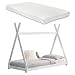 [en.casa] Letto per Bambini 90 x 200 cm con Materasso Design Teepee Indiano Lettino a Tenda Legno di Pino Bianco Opaco